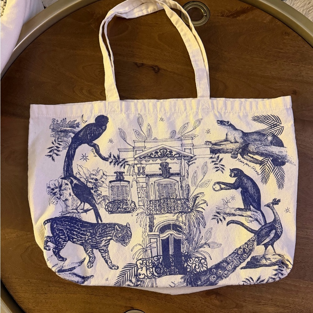Sezane White and Blue Tote Bag